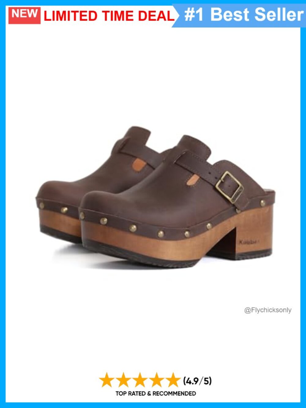 Handmade Leather Platform Clogs with Adjustable Buckle and Leather Insole